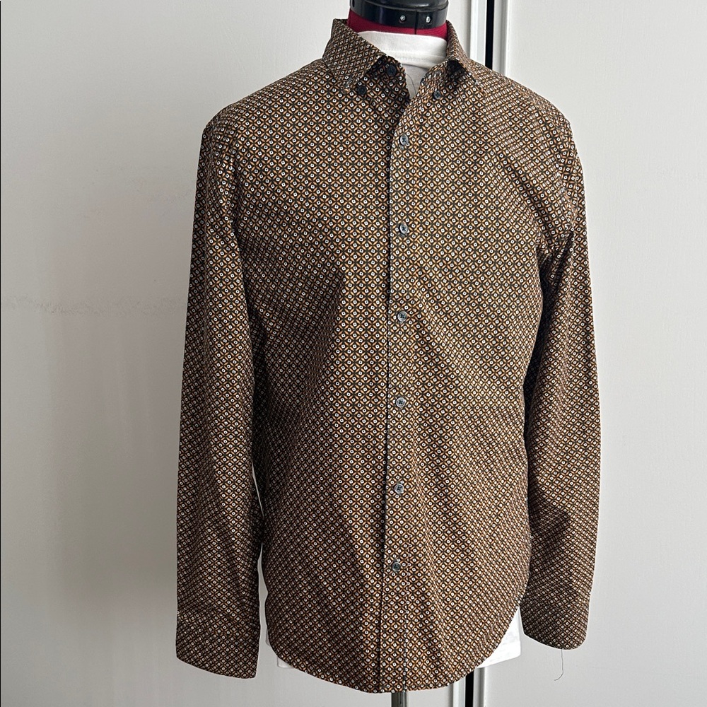 Men's Brown Geometric Long-Sleeve Button-Down Shirt
